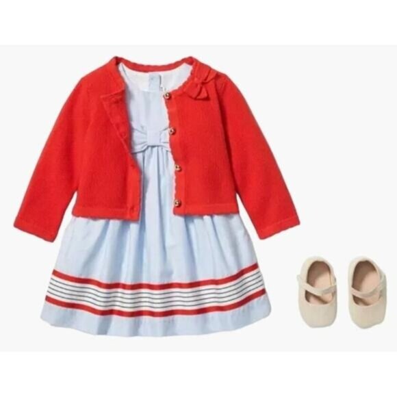 Janie and Jack Sky STRIPED BORDER DRESS Infant Girls 6-12 months Excellent very - Picture 1 of 6
